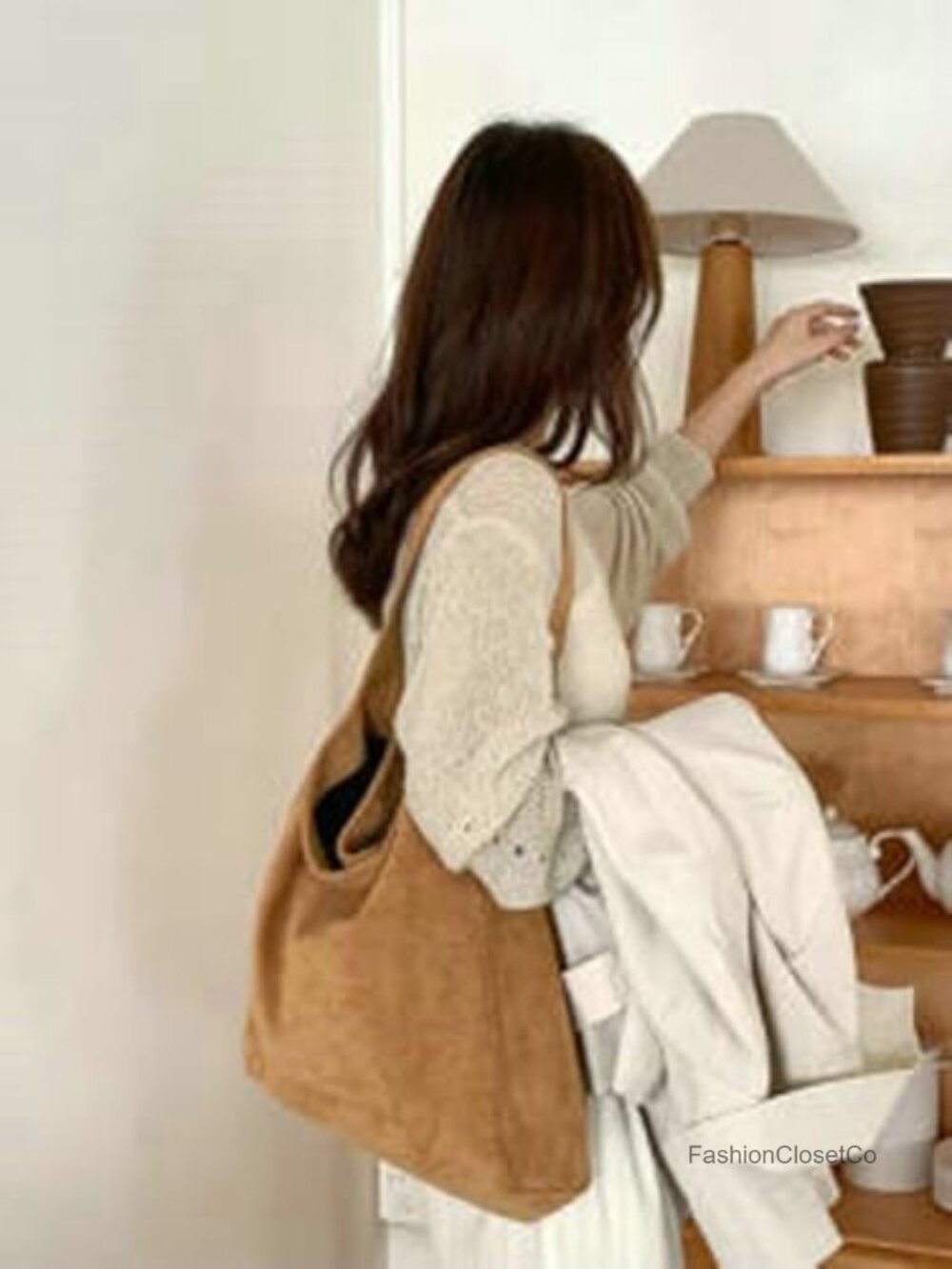 Suede Hobo Tote Bag Casual Shoulder Slouchy Handbag Fall Winter Large Pocket - Picture 7 of 7